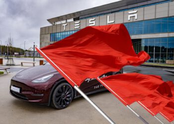 Сегодня под красным флагом левые радикалы атакуют завод Tesla